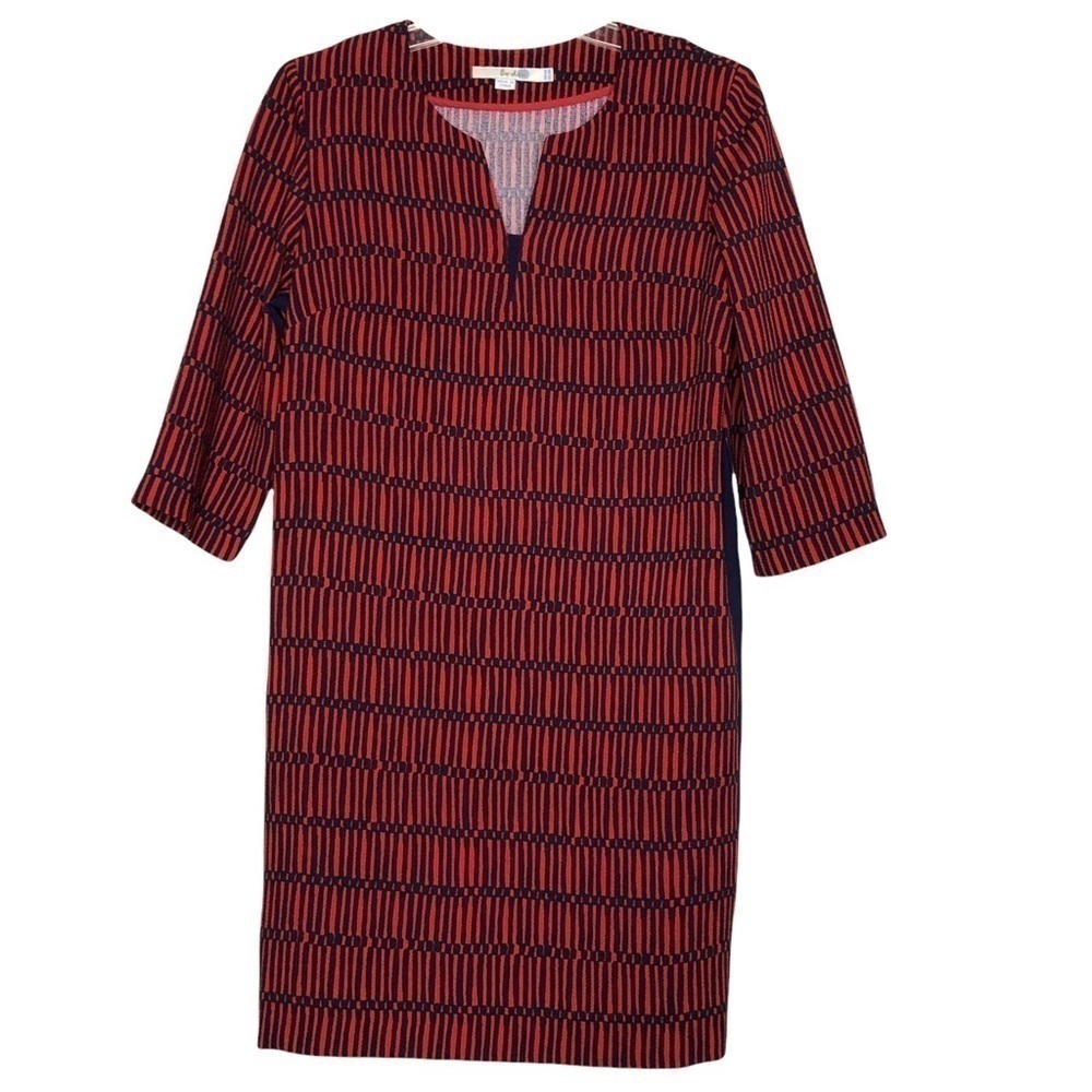 BODEN - Red & Navy Blue Sheath Dress with V-Neck & 3/4-Length Sleeves - Size 4R